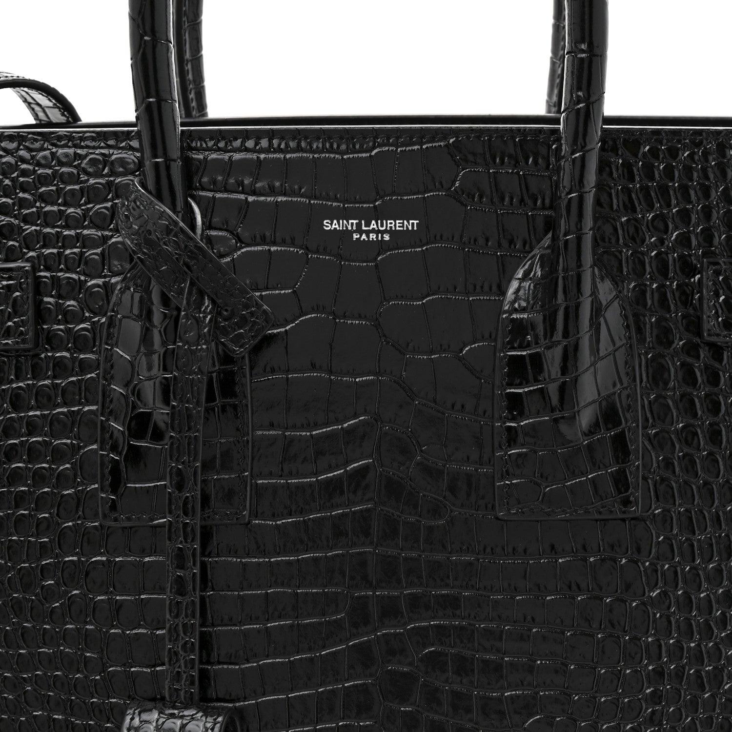 Saint Laurent Calfskin Crocodile Embossed Small Sac de Jour Black 8 of 10