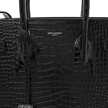 Saint Laurent Calfskin Crocodile Embossed Small Sac de Jour Black 8 of 10