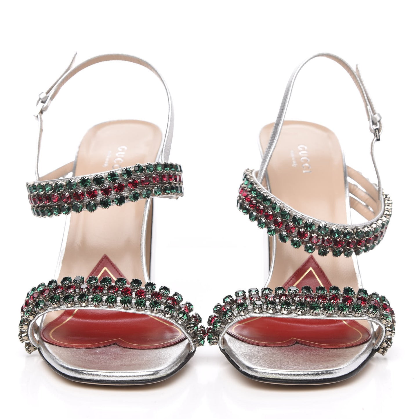 Nappa Silk Crystal Bertie High Heel Sandals 40 Argento