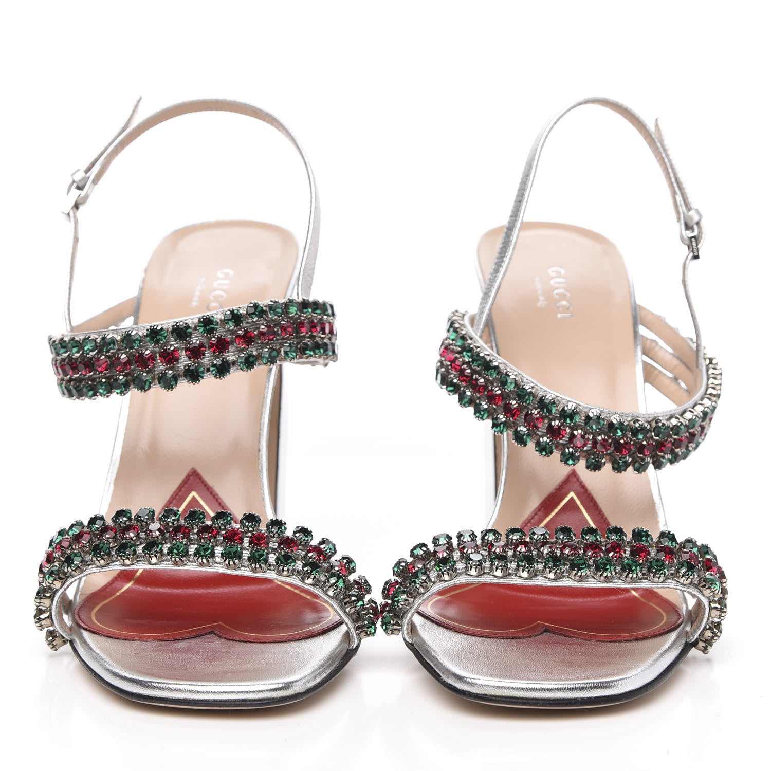 Gucci Nappa Silk Crystal Bertie High Heel Sandals 40 Argento 2 of 9