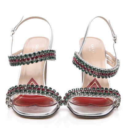 Gucci Nappa Silk Crystal Bertie High Heel Sandals 40 Argento 2 of 9