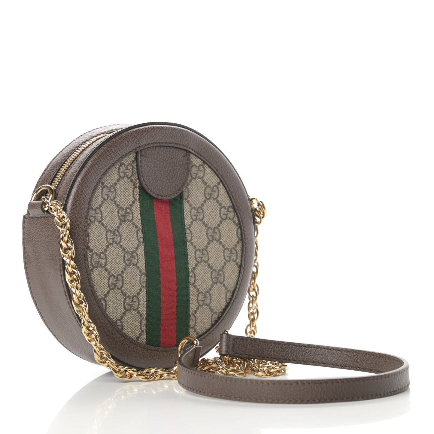 GG Supreme Monogram Web Mini Ophidia Round Shoulder Bag Brown