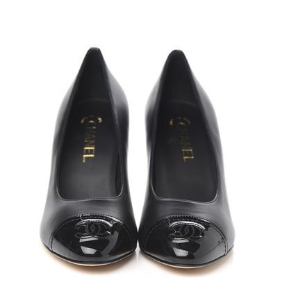 Chanel Lambskin Patent Calfskin Cap Toe CC Pumps 38.5 Black 2 of 10