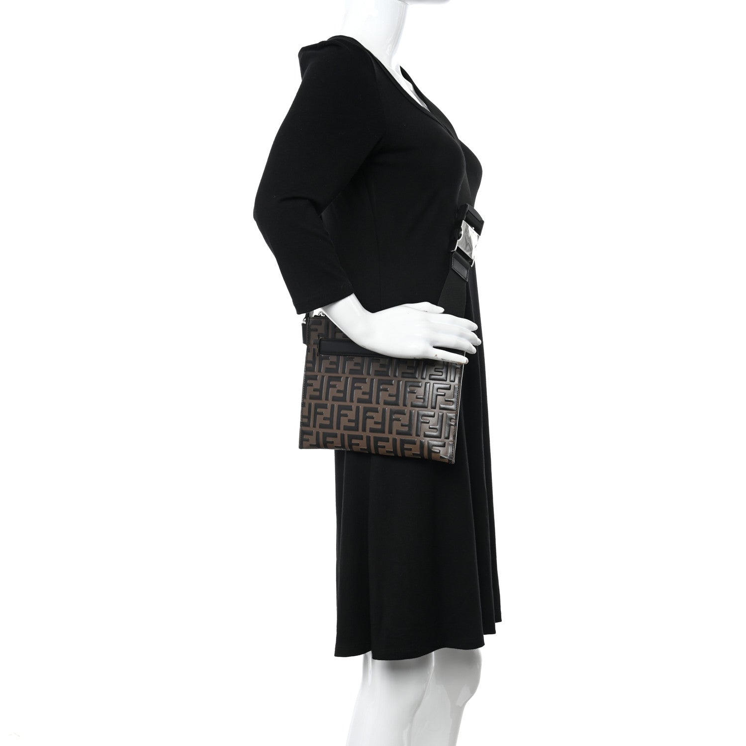 Fendi Vitello Century Bi-Color FF 1974 Embossed Messenger Maya Black 2 of 11