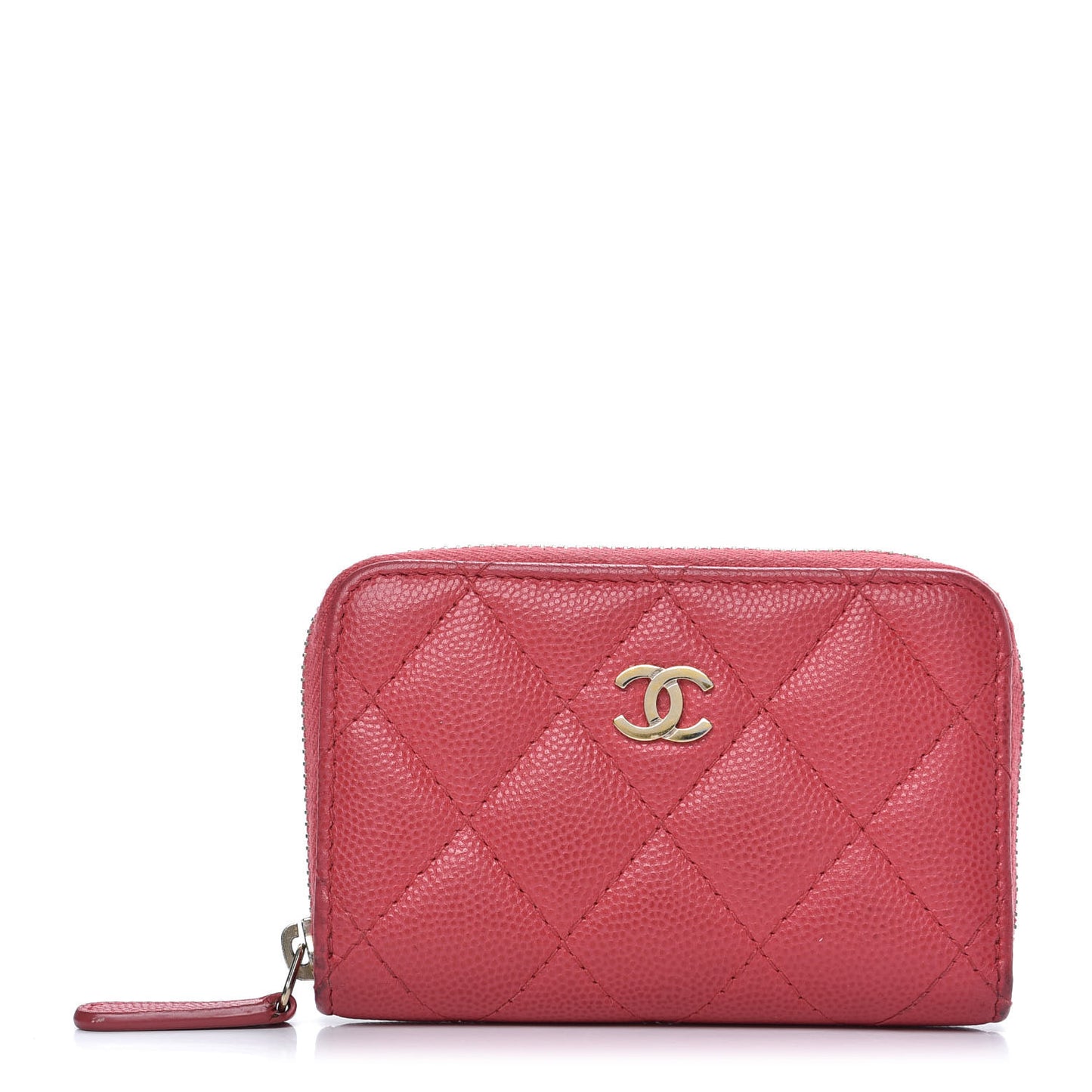 Caviar Quilted Zip Coin Purse Dark Pink