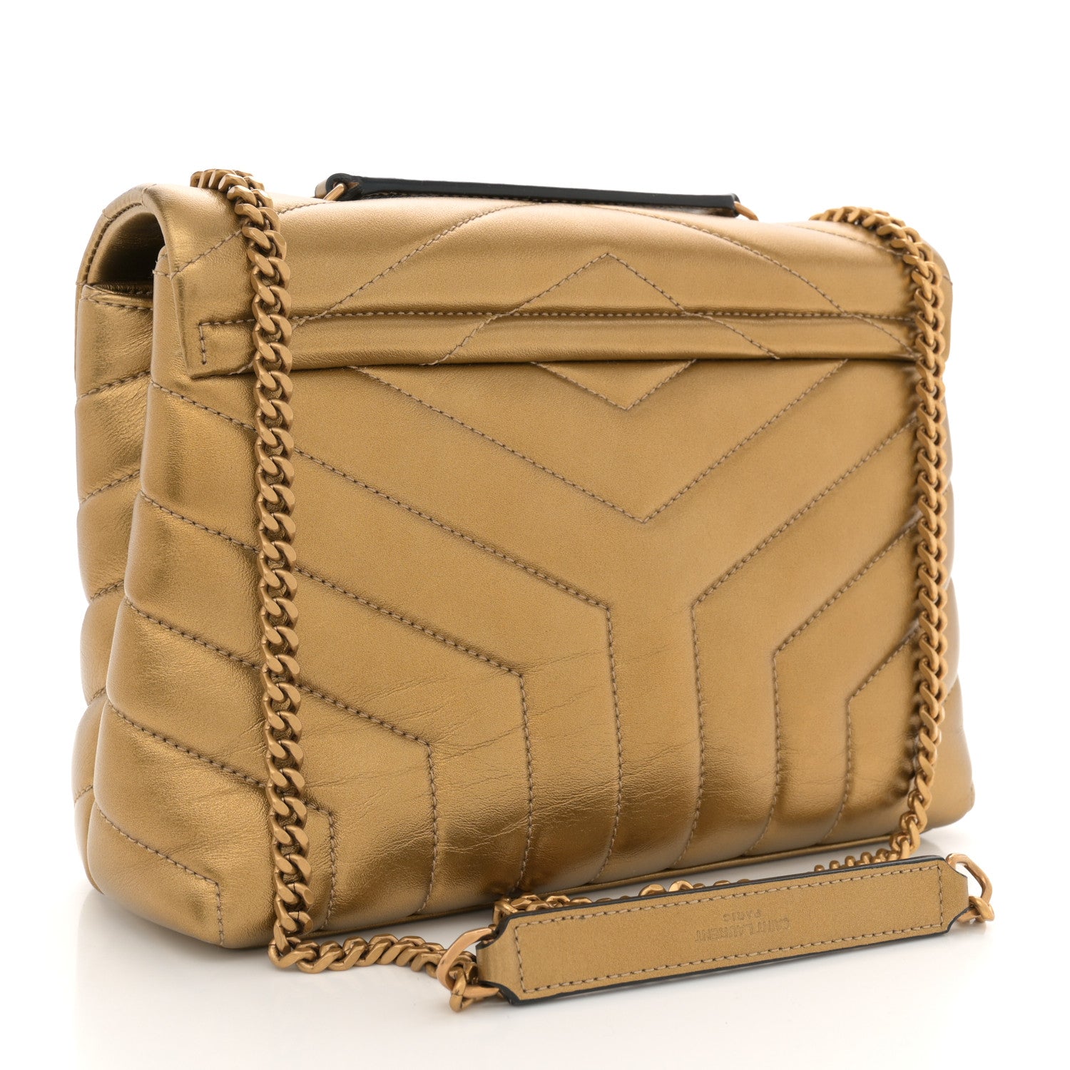 Saint Laurent Metallic Calfskin Y Quilted Small Loulou Monogram Chain Satchel Brome 3 of 11