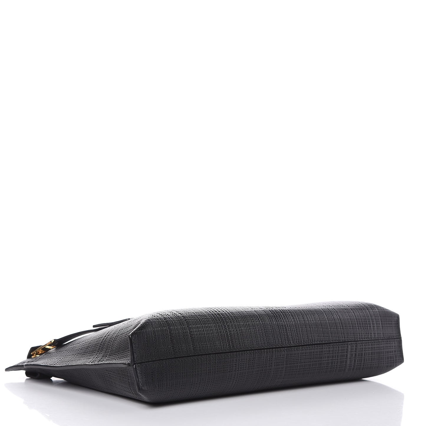 Calfskin Linen Embossed Large T Pouch Black