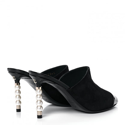 Chanel Suede Patent Calfskin Cap Toe Pearl Mule 35.5 Black 4 of 11