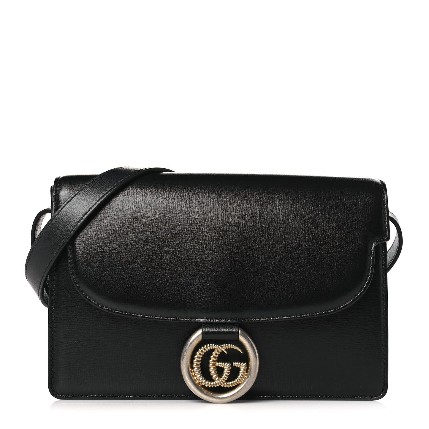 Textured Calfskin Small Torchon GG Ring Shoulder Bag Black