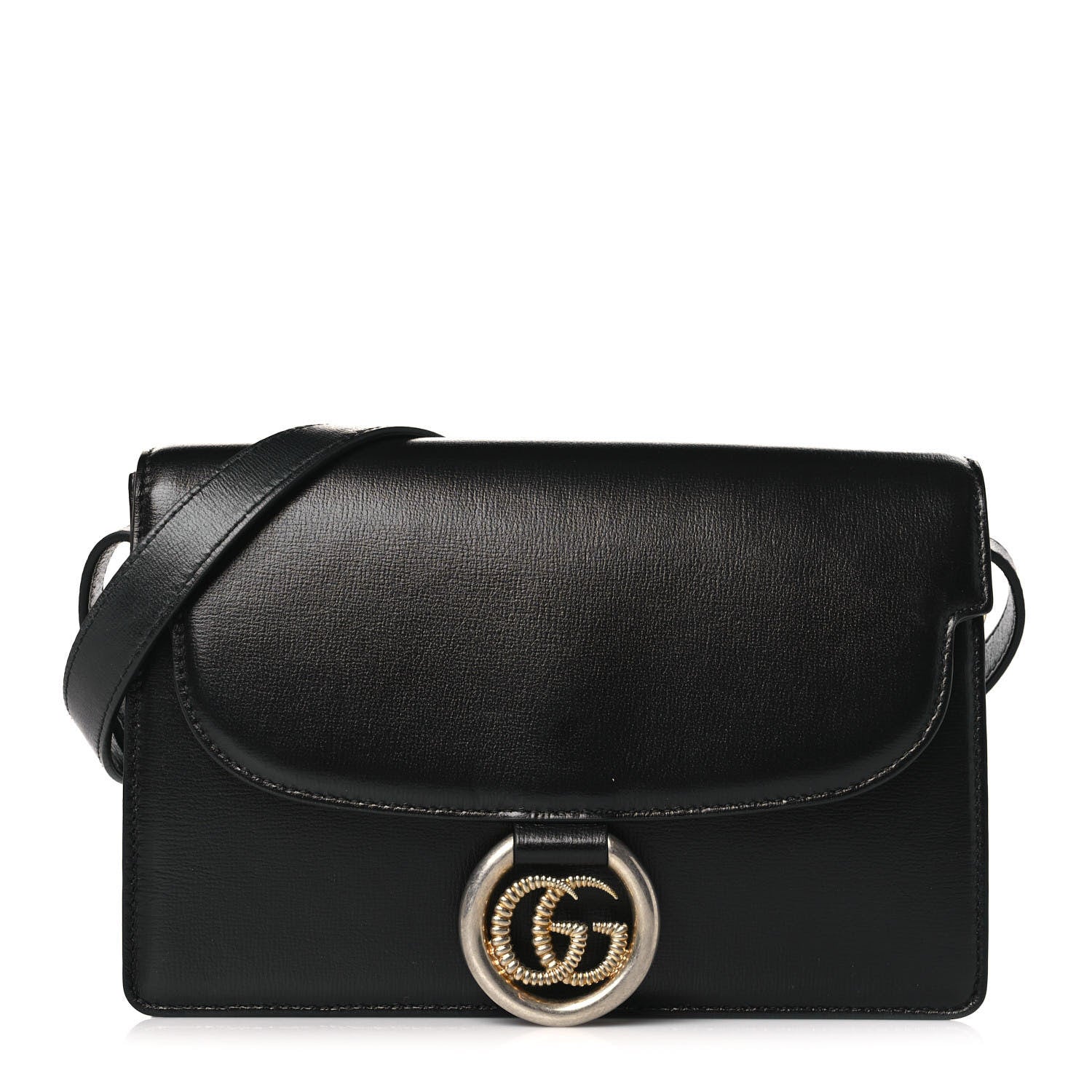 Gucci Textured Calfskin Small Torchon GG Ring Shoulder Bag Black 1 of 9