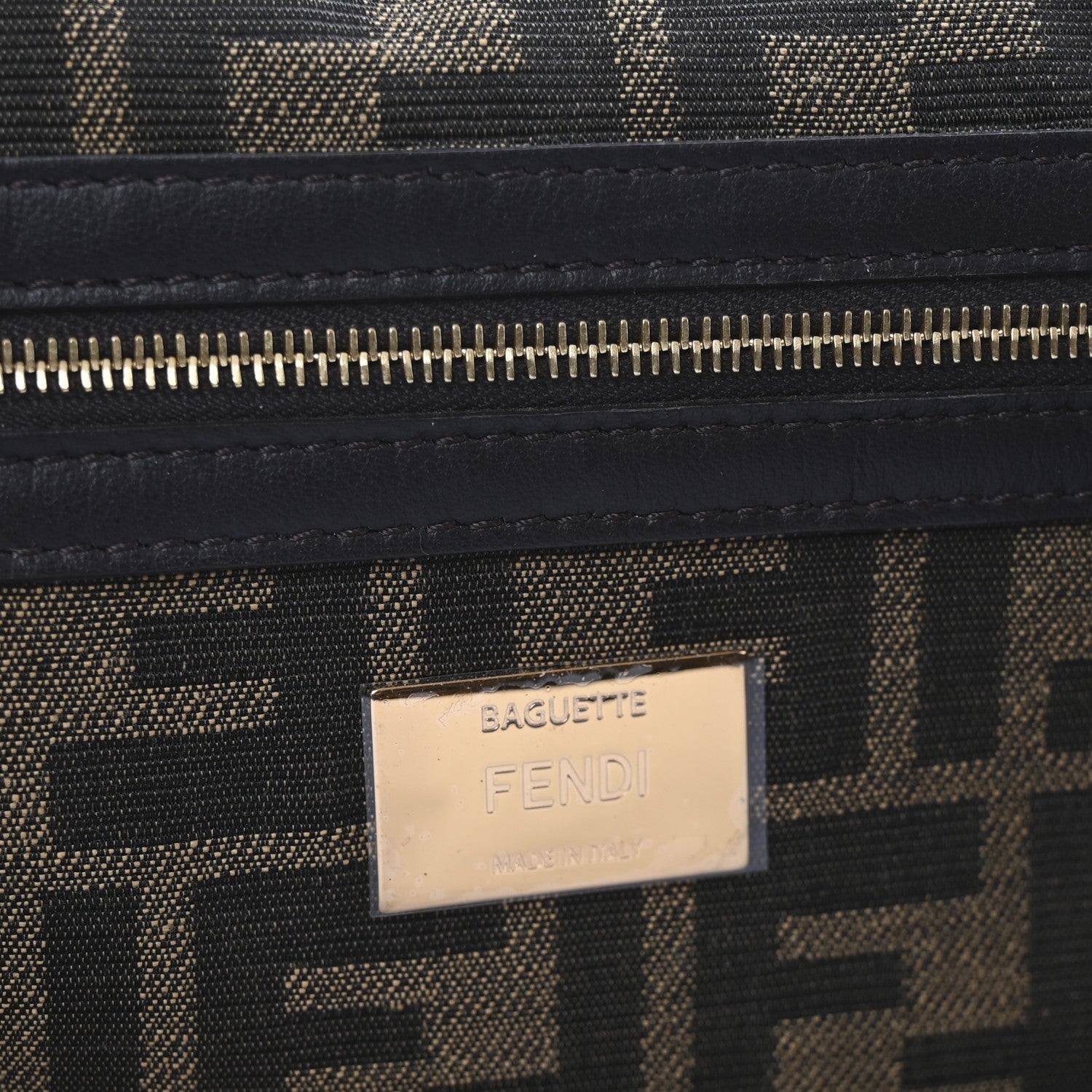Fendi Fabric Jacquard FF 1974 Medium Baguette Tobacco Moro Black 6 of 10