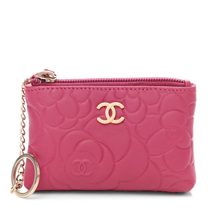 Chanel Lambskin Camellia Embossed Key Holder Case Fuchsia 1 of 8