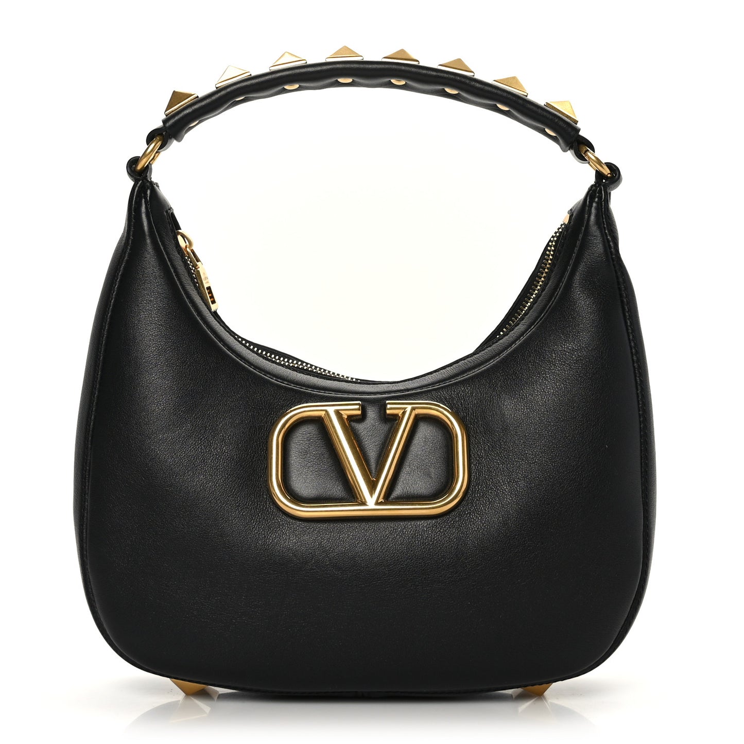 Calfskin Stud Sign Zip Hobo Black