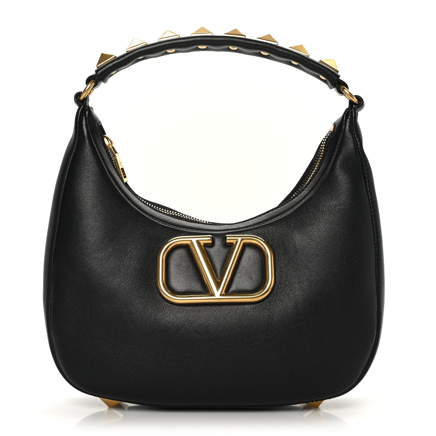 Valentino Garavani Calfskin Stud Sign Zip Hobo Black 1 of 8