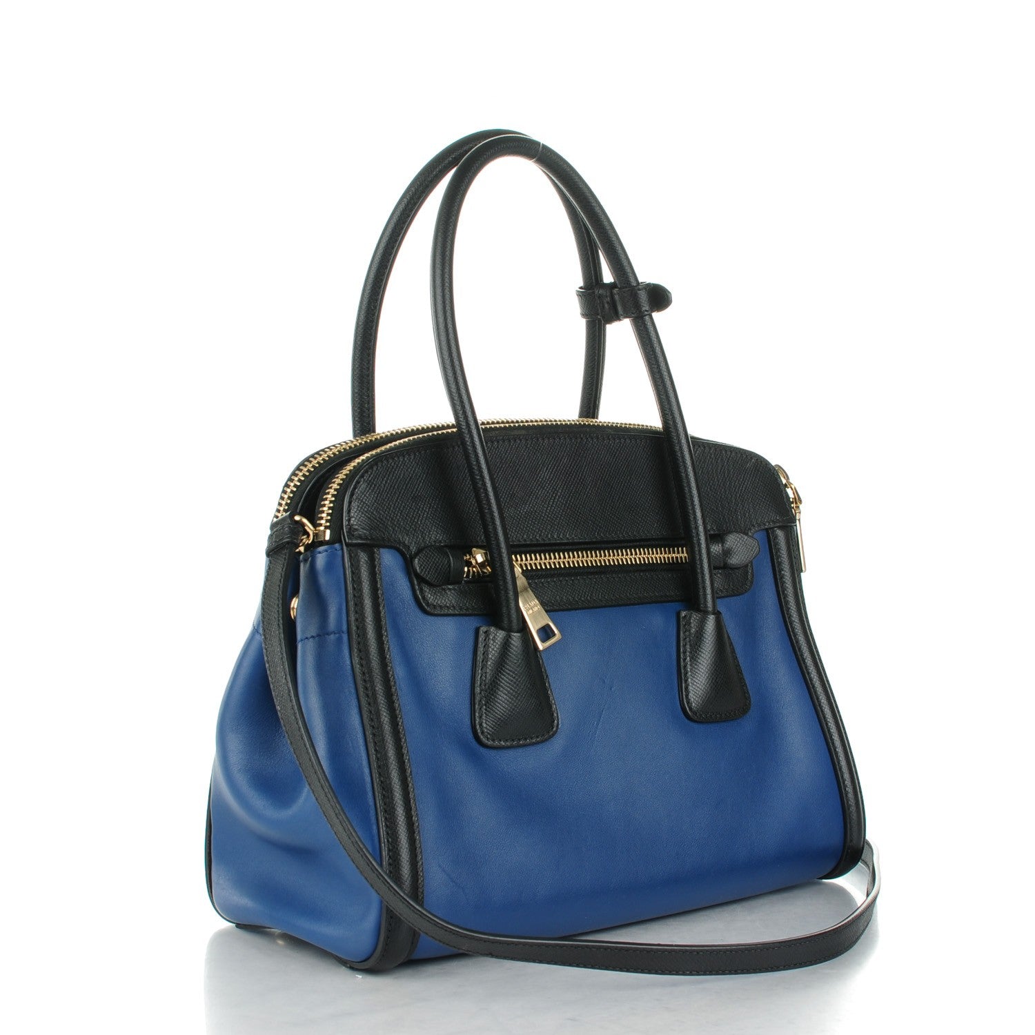 Prada City Calf Saffiano Bi-Color Tote Bluette Black 3 of 9