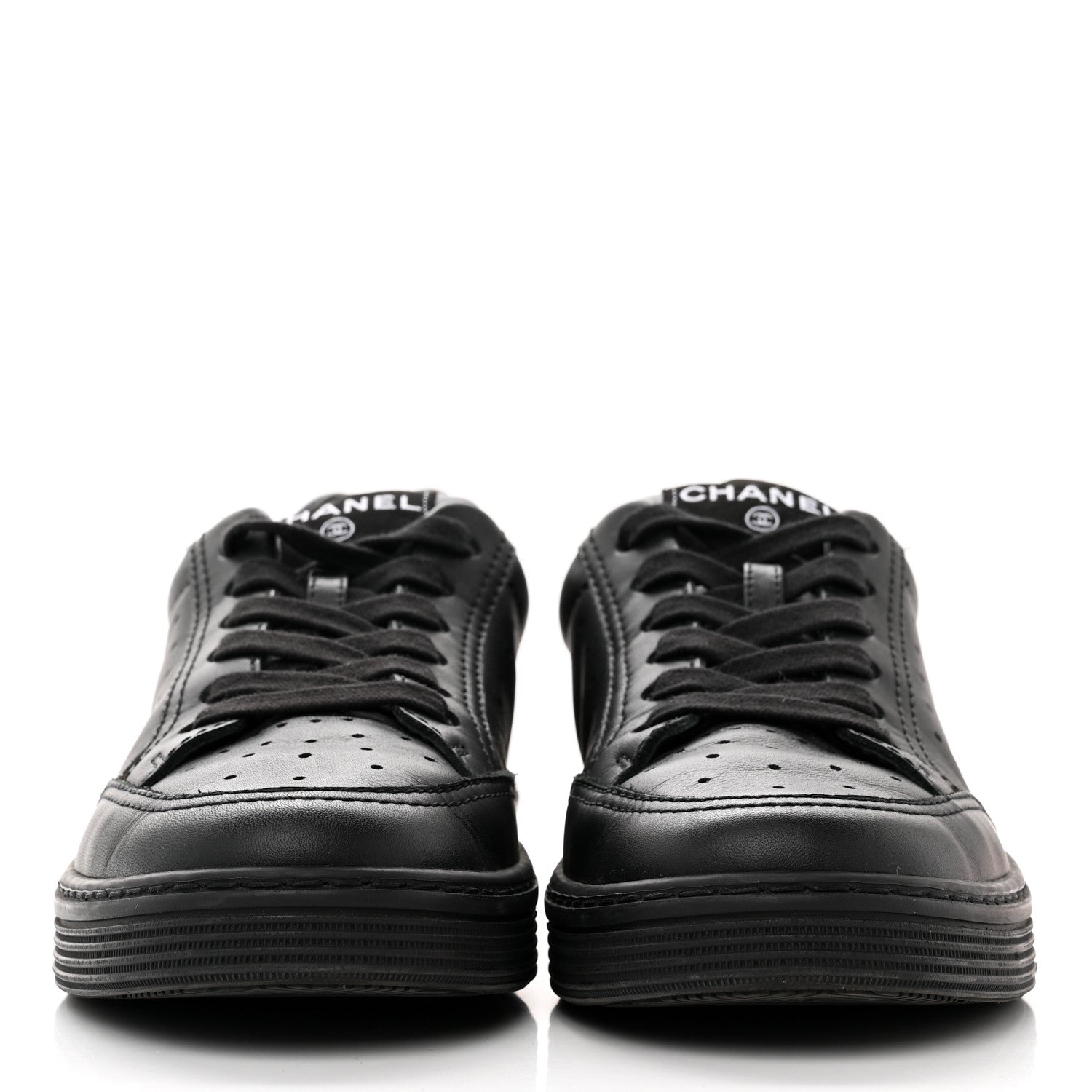 Chanel Calfskin Womens Logo Sneakers 37.5 Black 2 of 8