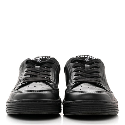Chanel Calfskin Womens Logo Sneakers 37.5 Black 2 of 8