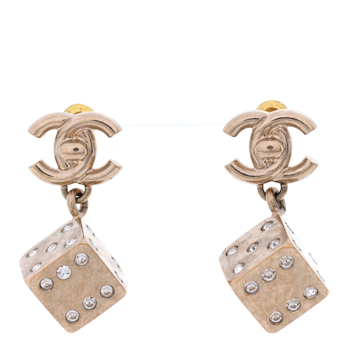 Chanel Crystal CC Turnlock Dice Drop Earrings Gold 1 of 4