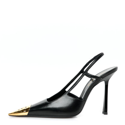 Saint Laurent Smooth Calfskin Jeanne 110 Slingback Pumps 36 Black Gold 1 of 10