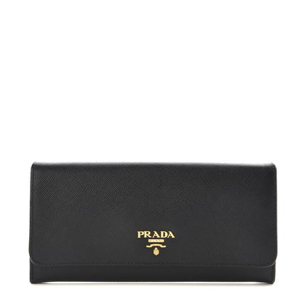 Prada Saffiano Metal Continental Flap Wallet Black 1 of 7