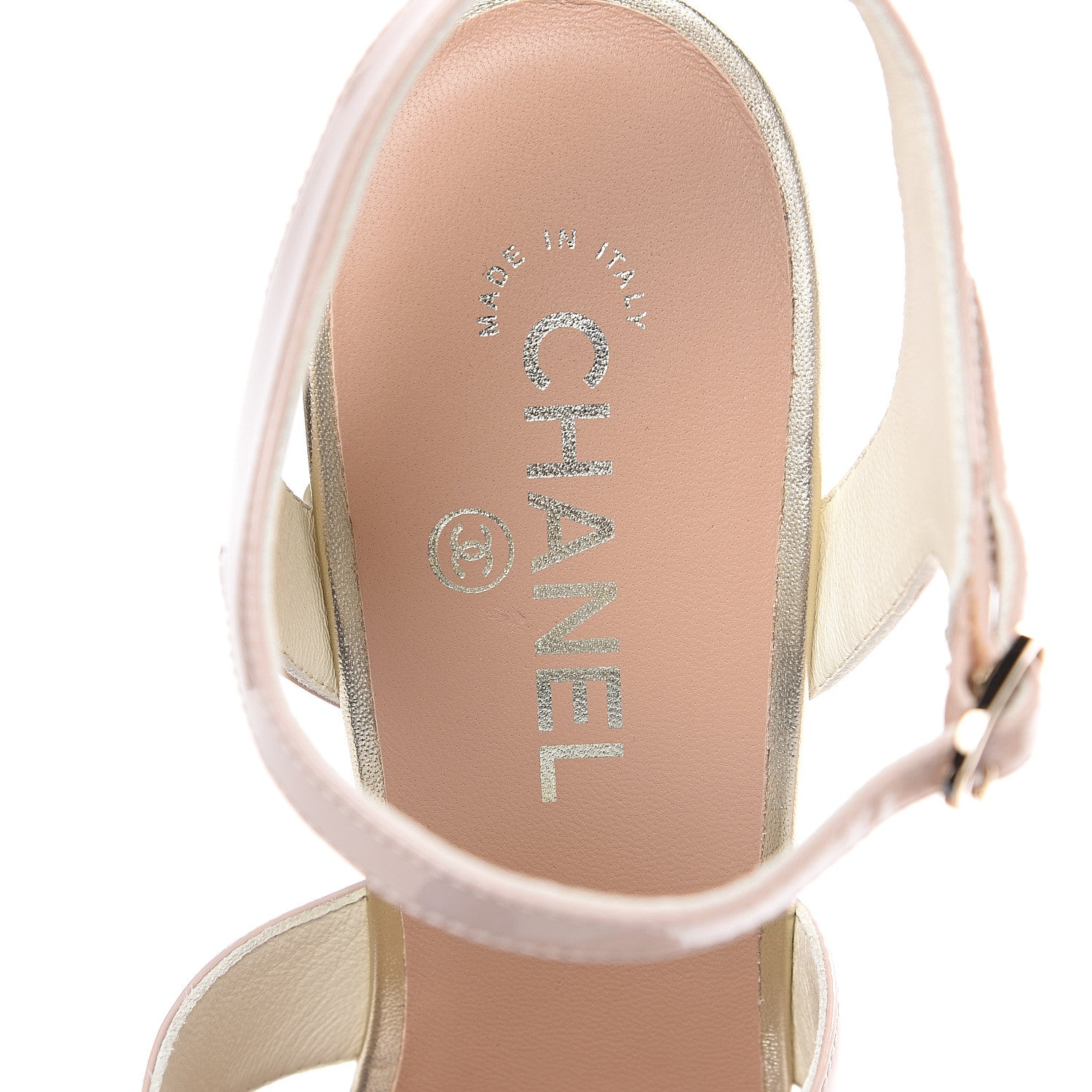 Chanel Patent Calfskin Pearl CC Wedge Sandals 41 Light Pink 8 of 11