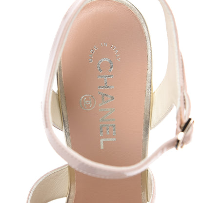 Chanel Patent Calfskin Pearl CC Wedge Sandals 41 Light Pink 8 of 11