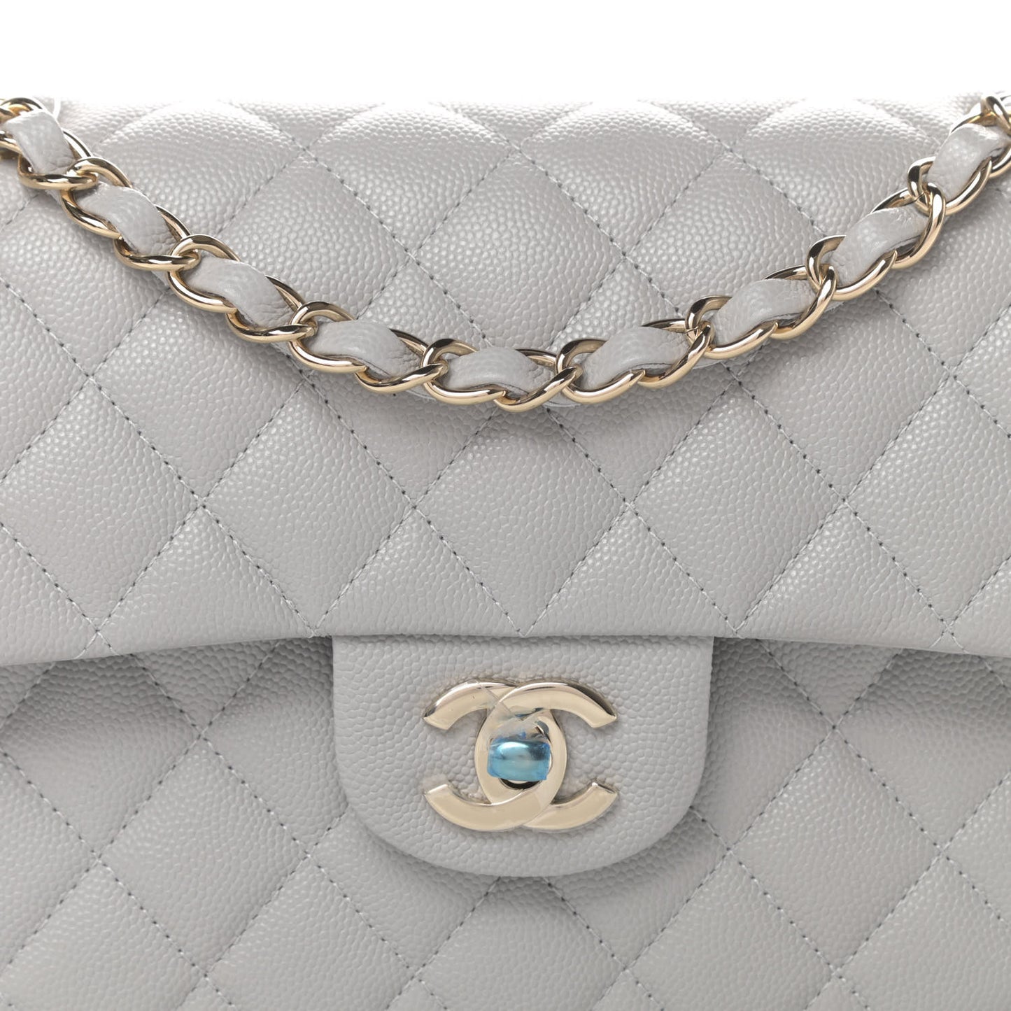 Caviar Quilted Small Double Flap Grey