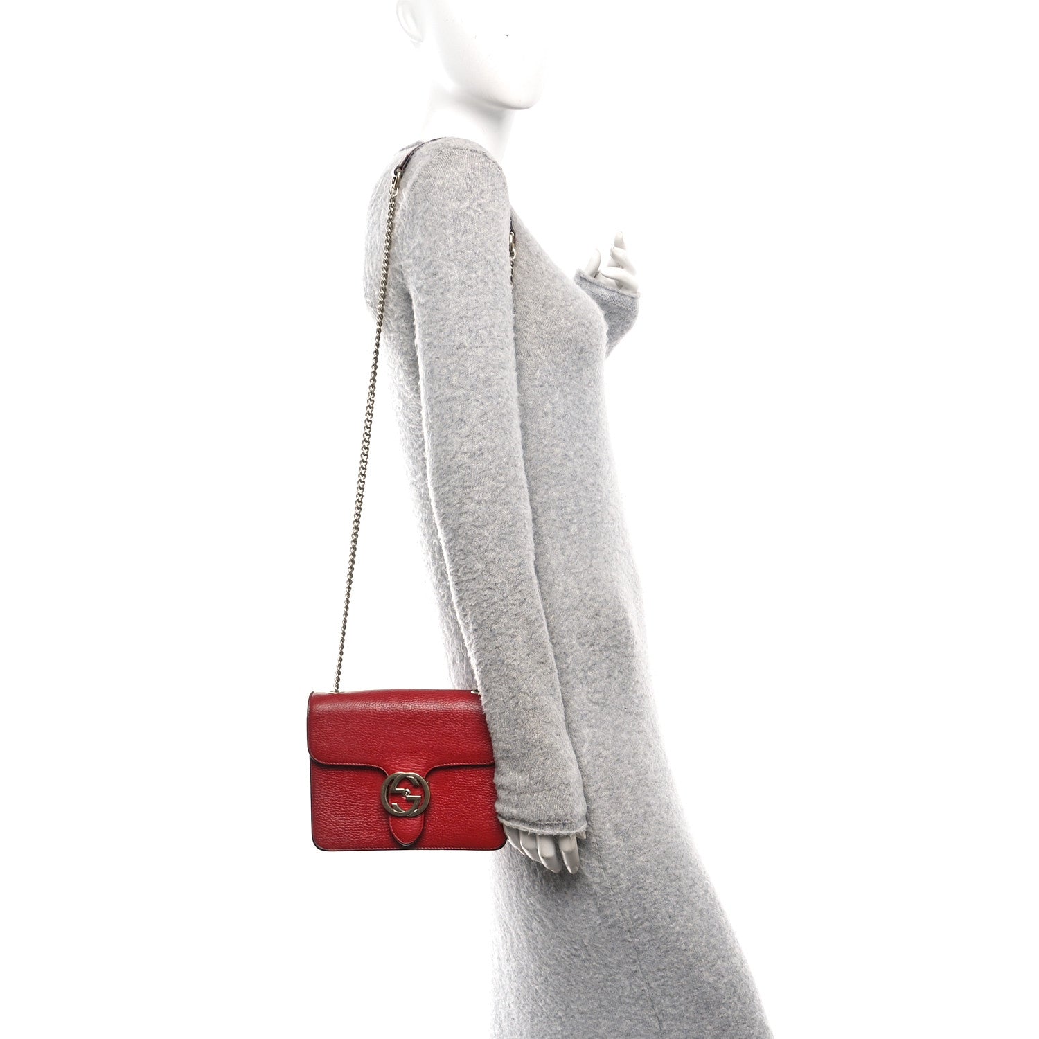 Gucci Dollar Calfskin Small Interlocking G Shoulder Bag Red 2 of 17
