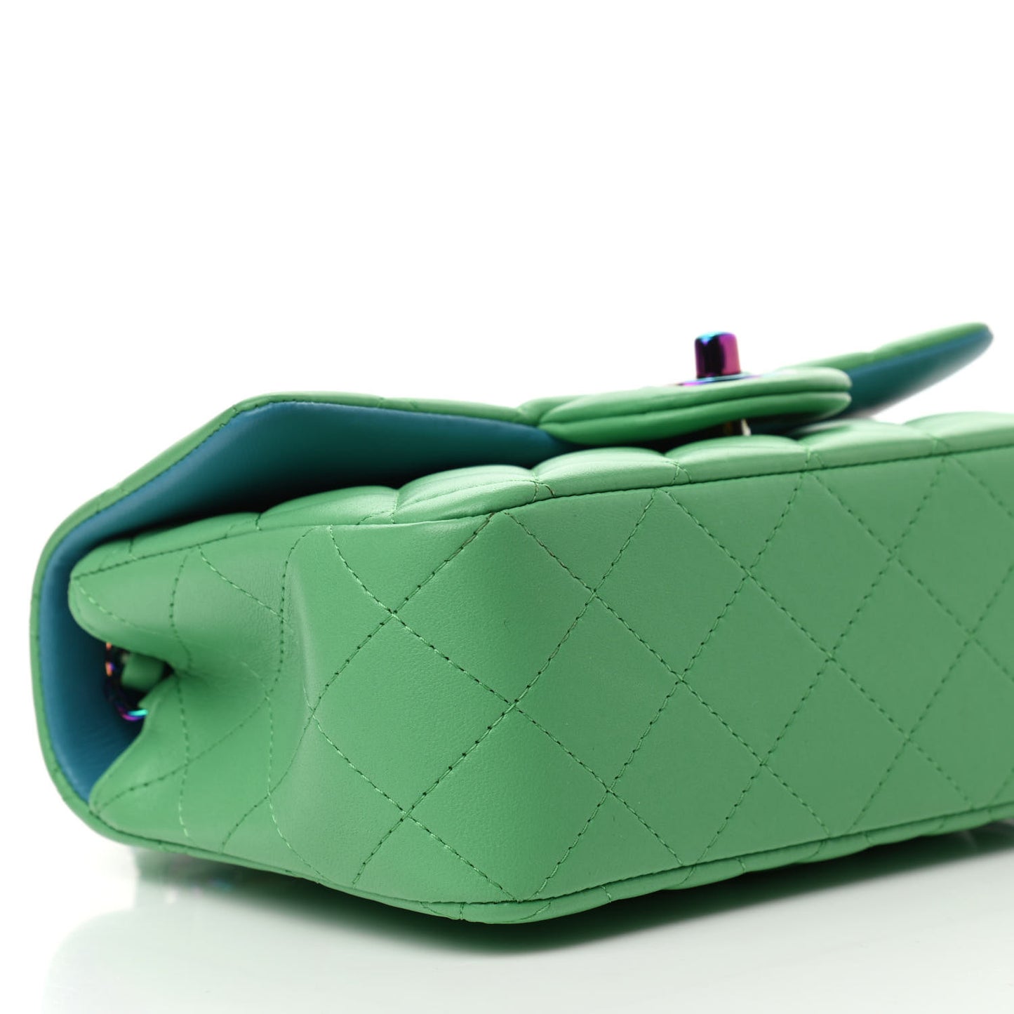 Lambskin Quilted Mini Rectangular Flap Green Blue
