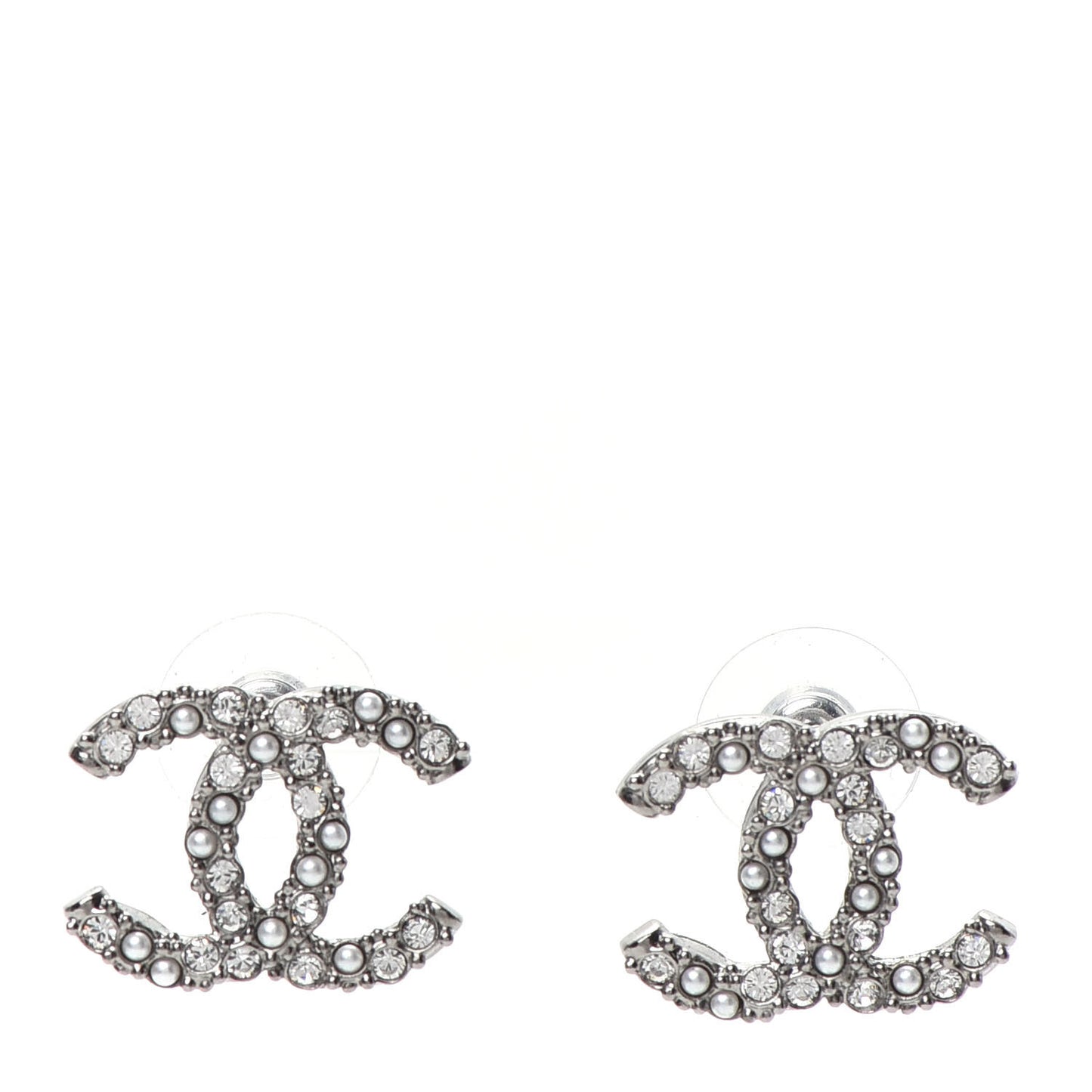 Crystal Pearl CC Earrings Silver