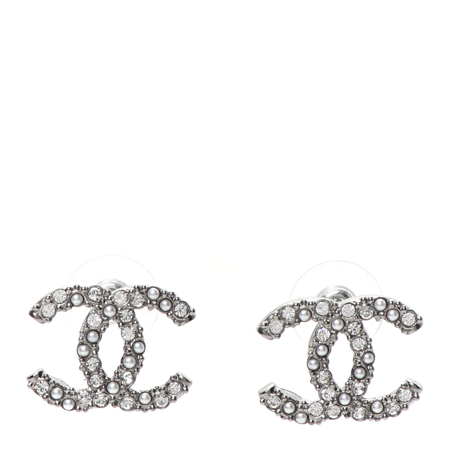 Chanel Crystal Pearl CC Earrings Silver 1 of 5
