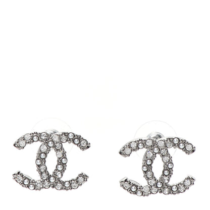 Chanel Crystal Pearl CC Earrings Silver 1 of 5