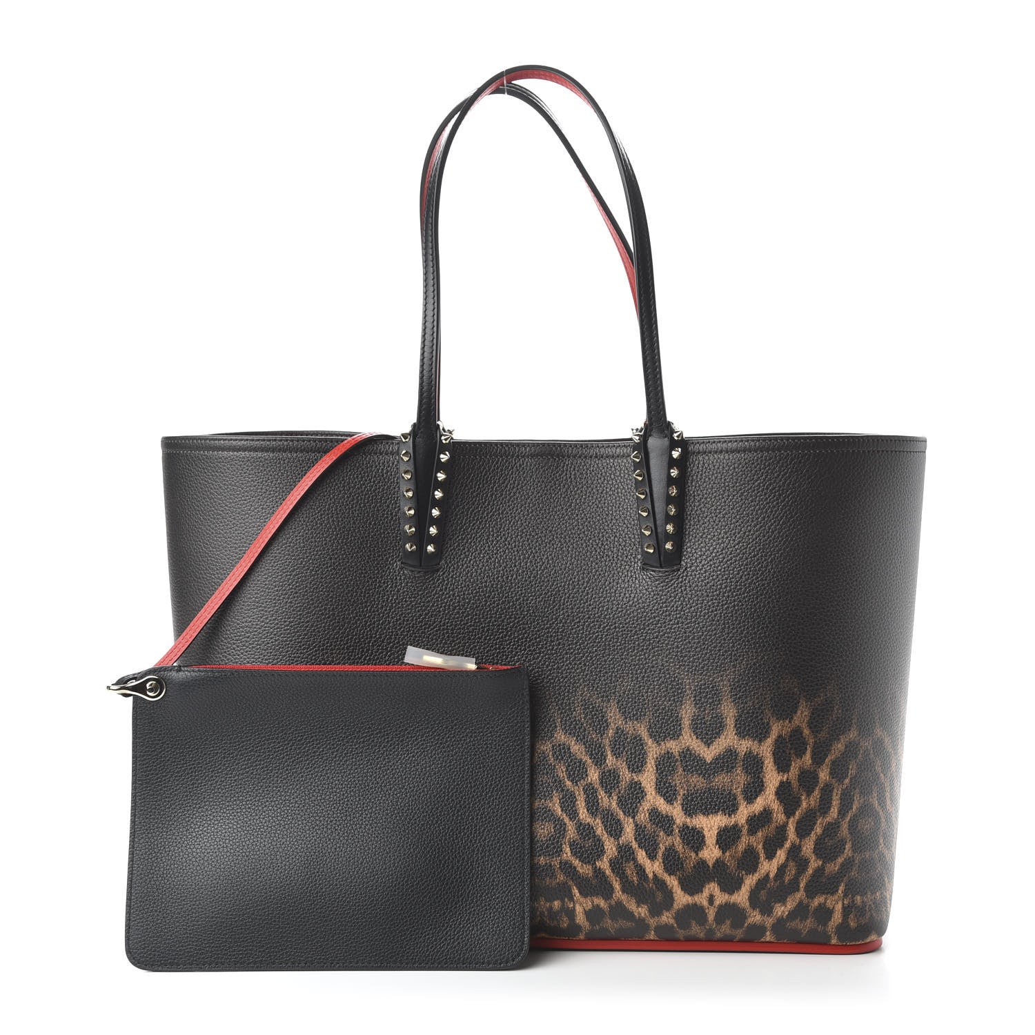 Christian Louboutin Calfskin Degrade Leopard Print Spikes East West Cabata Tote Black Multi 1 of 11