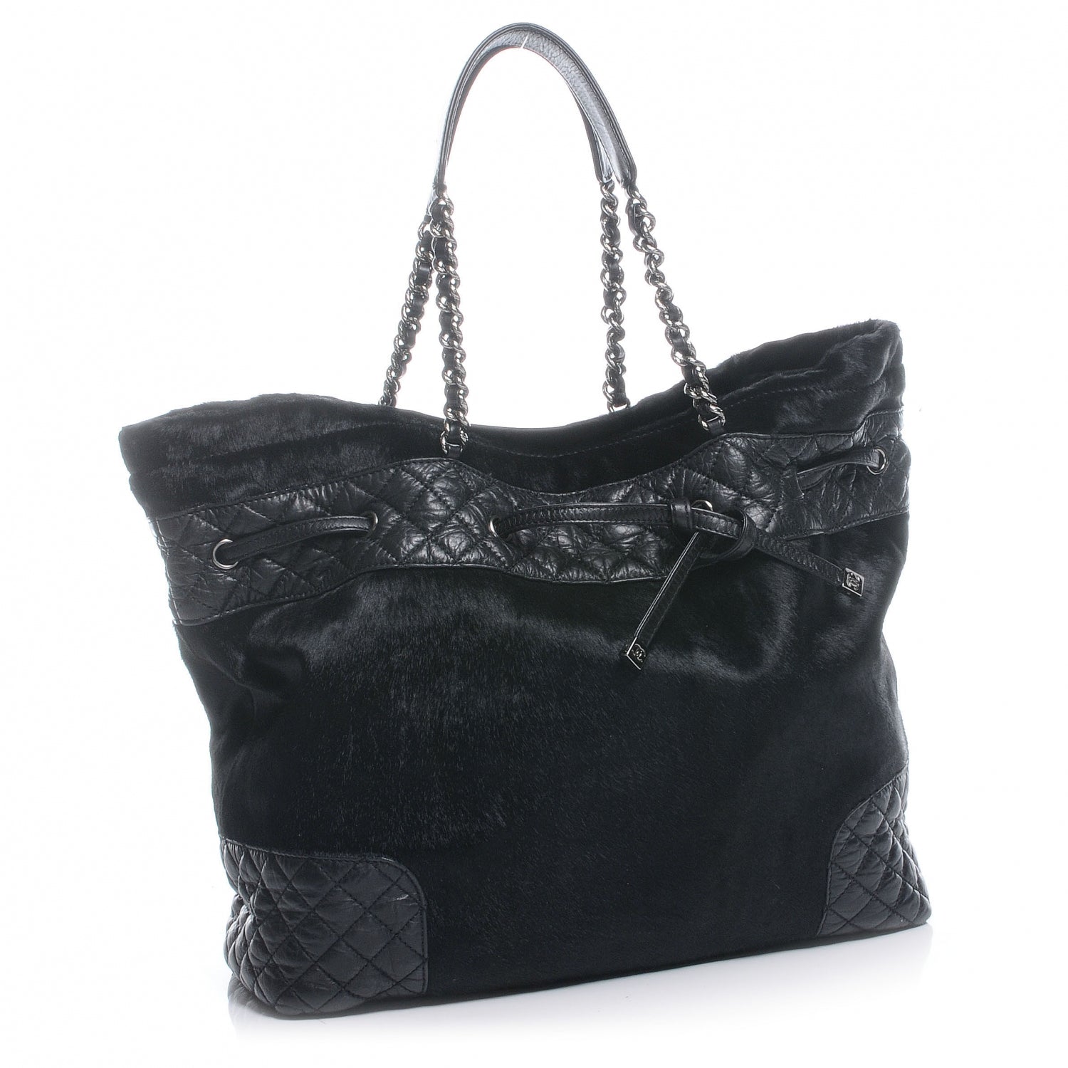 Chanel Pony Hair Quilted Drawstring Tote Black 3 of 7