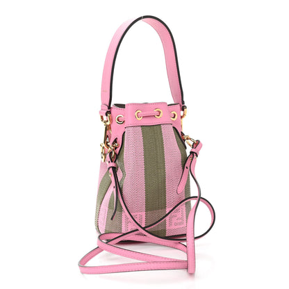 Fendi Raffia Vitello Seta F is Fendi Pequin Gingham Woven Mini Mon Tresor Bucket Bag Military Rosa Lollypop 3 of 11