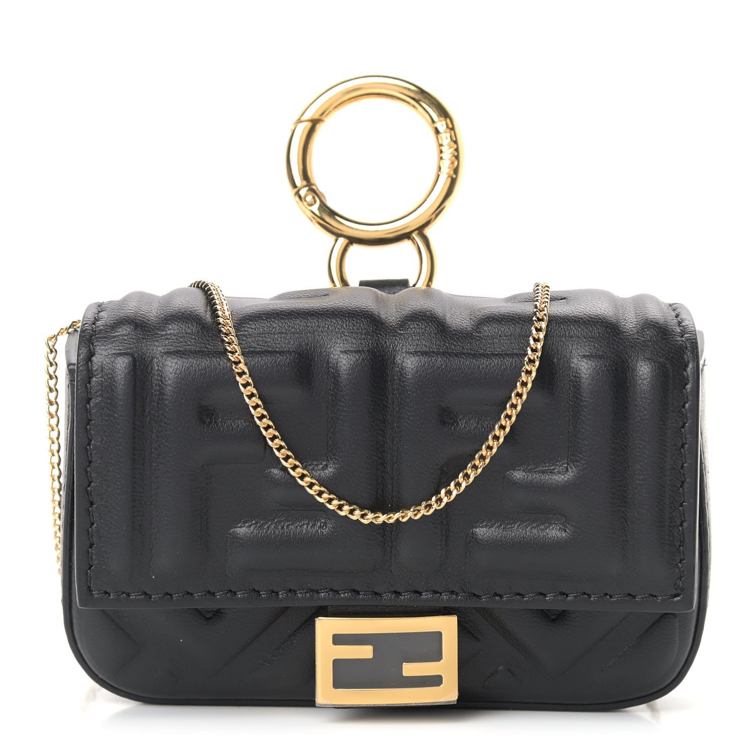 Fendi Nappa Matisse FF Embossed Nano Baguette Charm Black 1 of 7