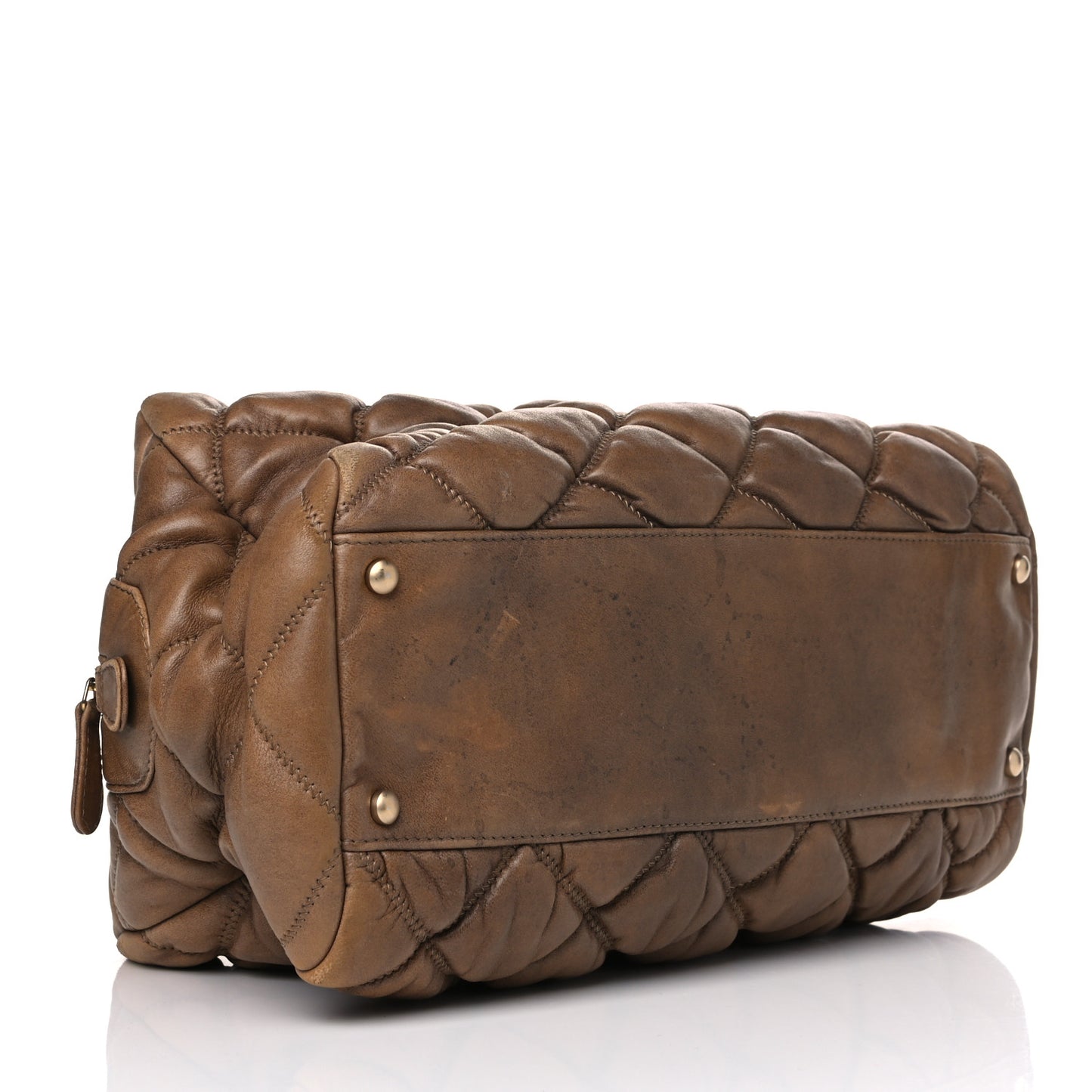 Calfskin Bubble Quilt Bowler Brown