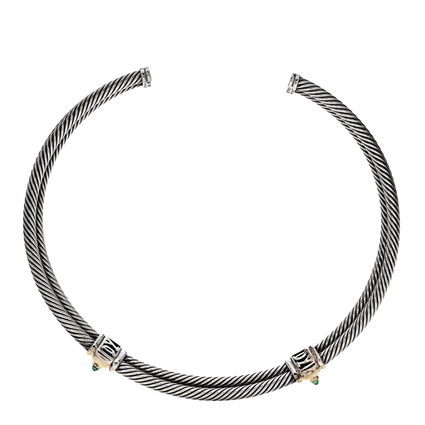 Sterling Silver 14K Yellow Gold Amethyst Green Onyx Renaissance Cable Choker Necklace