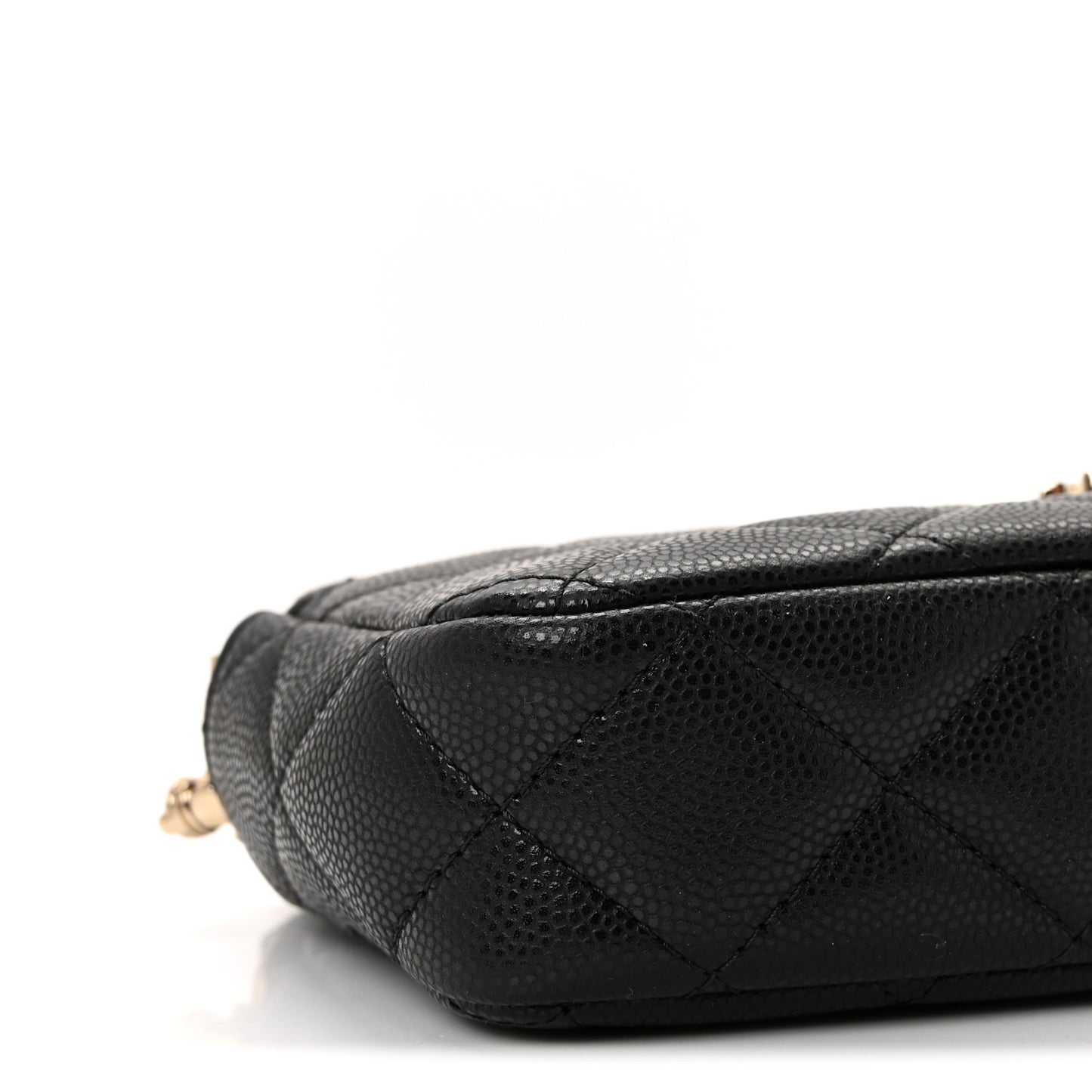 Caviar Quilted Zipped Phone Holder With Chain Black