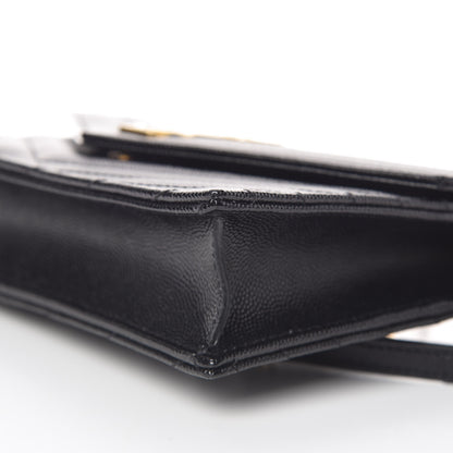 Saint Laurent Grain De Poudre Matelasse Chevron Monogram Envelope Chain Wallet Black 8 of 11