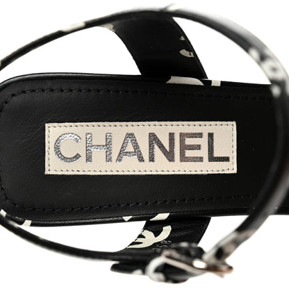 Chanel Printed Lambskin CC Platform Sandals 39 Black White 7 of 9