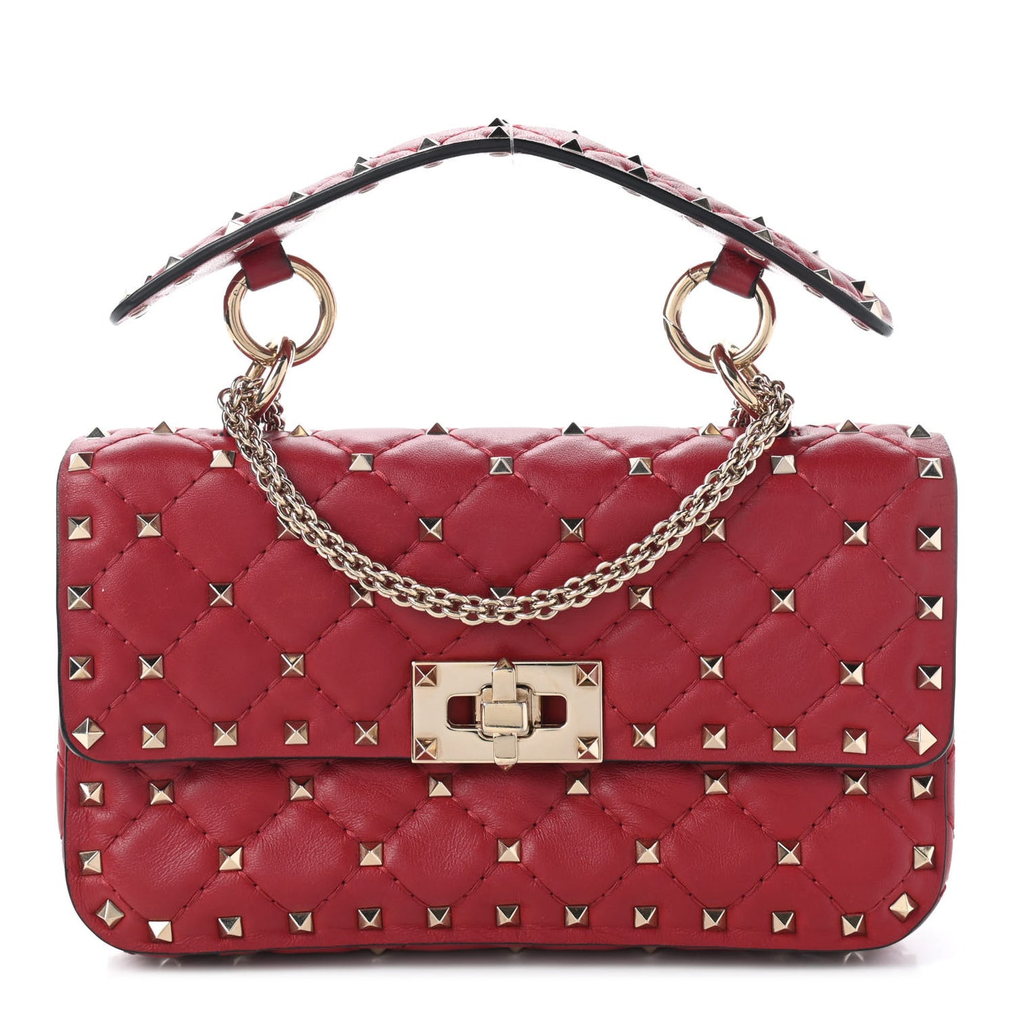 Nappa Small Rockstud Spike Shoulder Bag Rosso Valentino