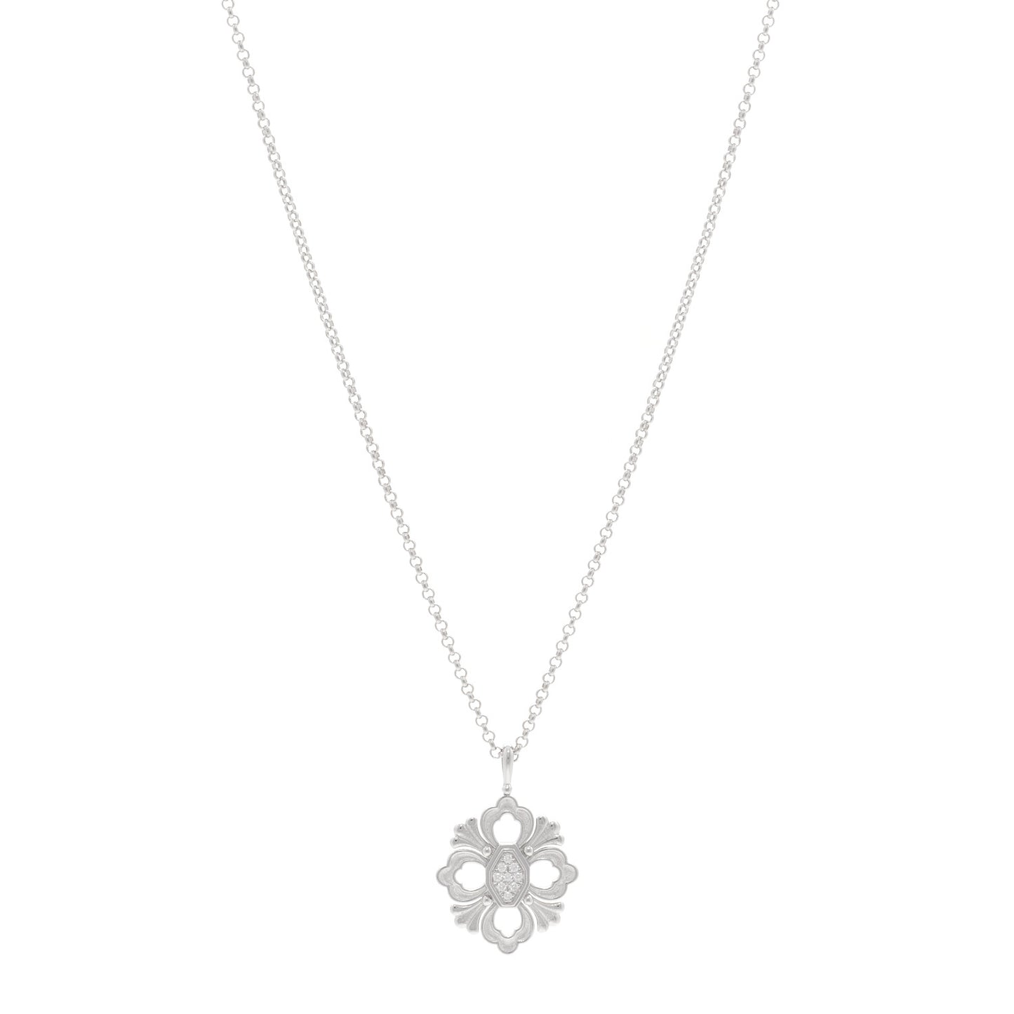 18K White Gold Diamond Opera Tulle Pendant Necklace