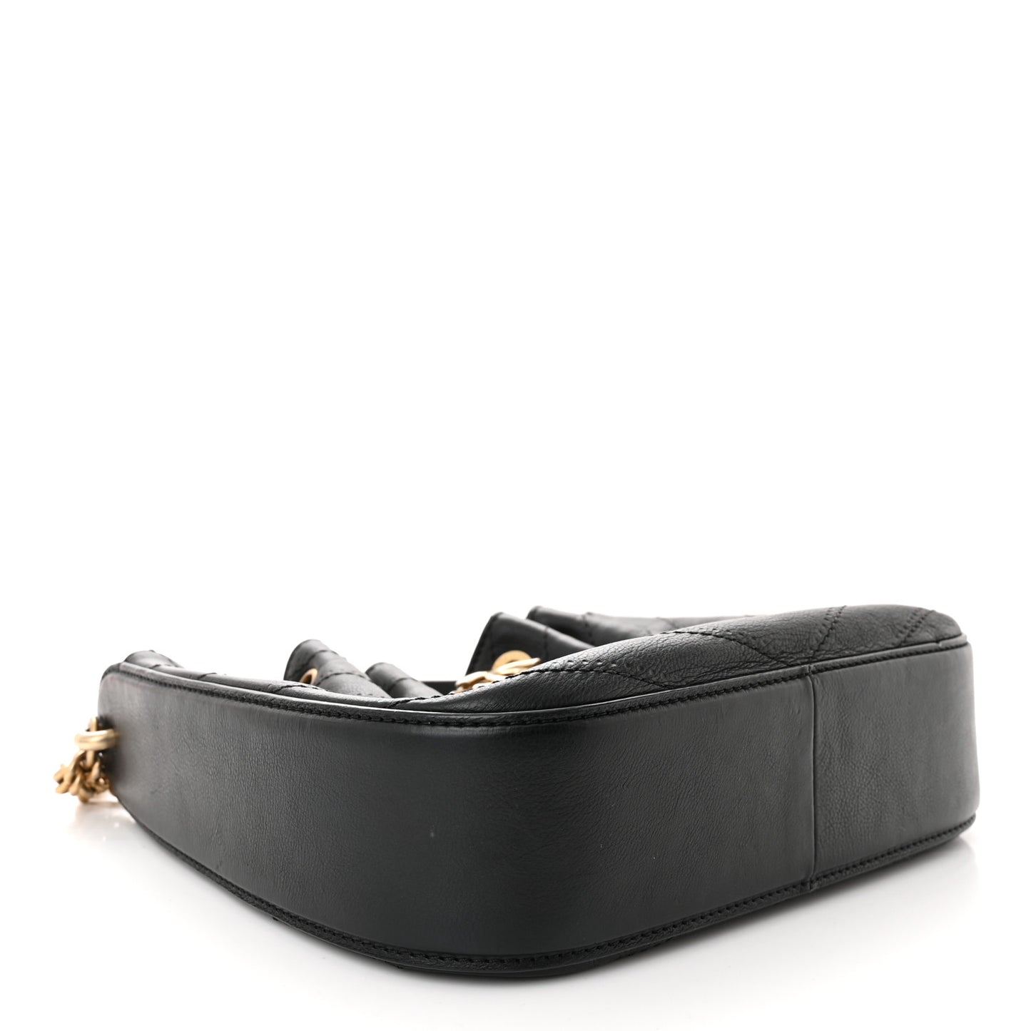 Grained Calfskin Chevron Drawstring Bucket Bag Black