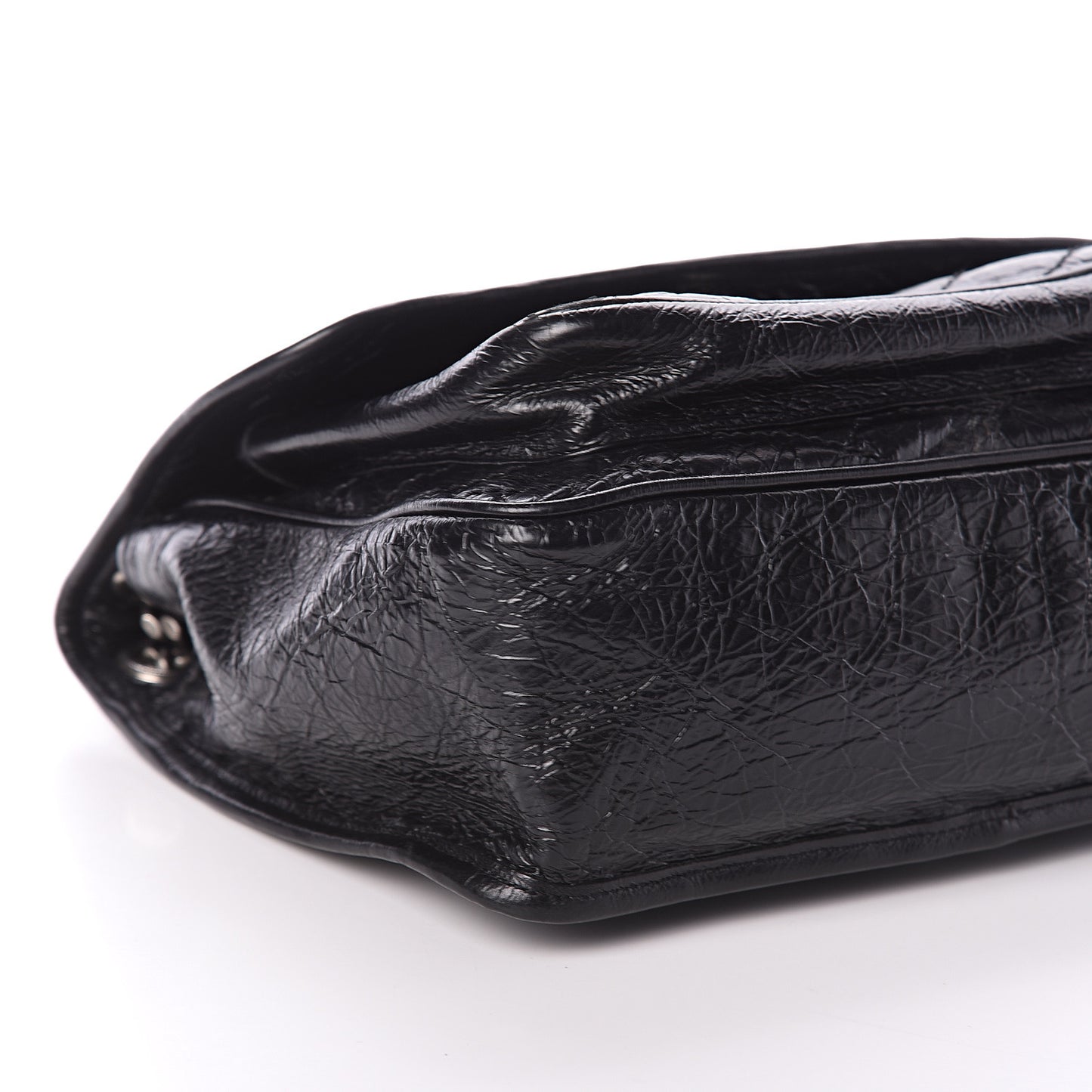 Crinkled Calfskin Matelasse Monogram Medium Niki Chain Satchel Black