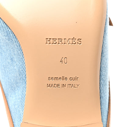 Hermes Denim Calfskin Groupie Mules 40 Bleu Clair Naturel 8 of 9