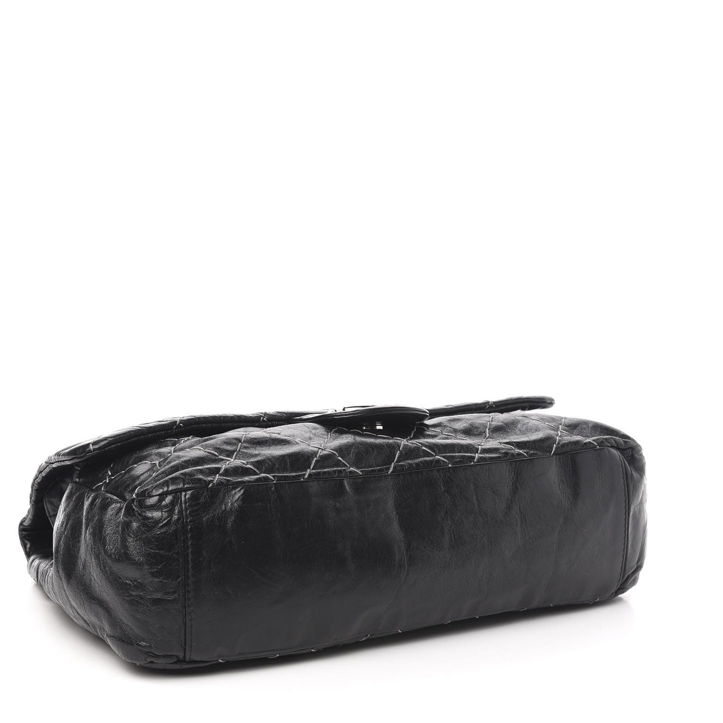 Glazed Goatskin Double Contrast Stitch Flap Black