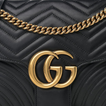 Gucci Calfskin Matelasse Medium GG Marmont Shoulder Bag Black 9 of 14