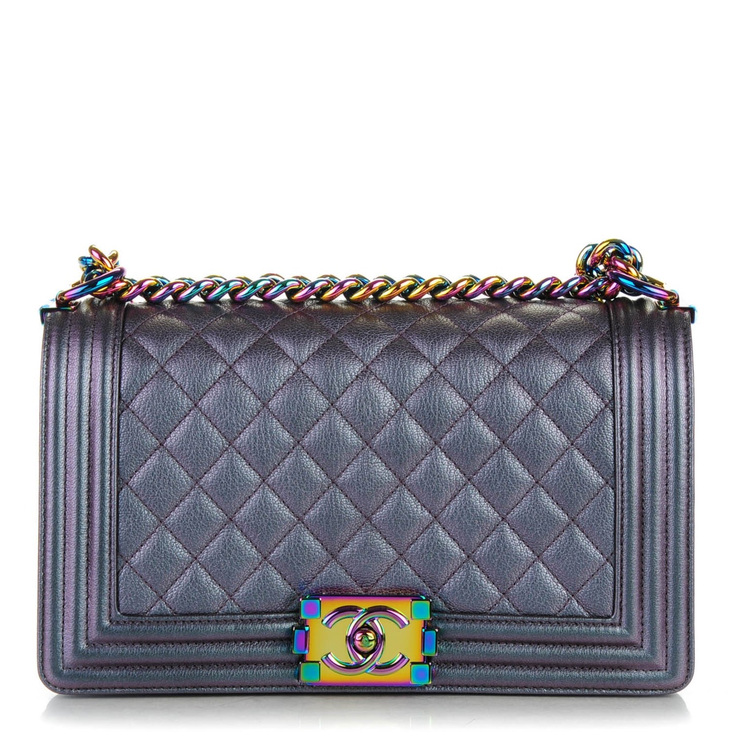 Iridescent Goatskin Quilted Medium Boy Flap Purple