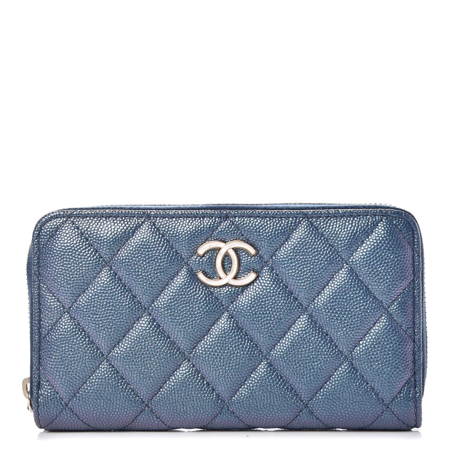 Iridescent Caviar Quilted Medium Zip Around Wallet Dark Blue